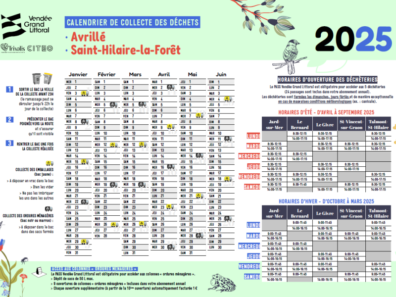 Collecte des déchets : Calendrier 2025