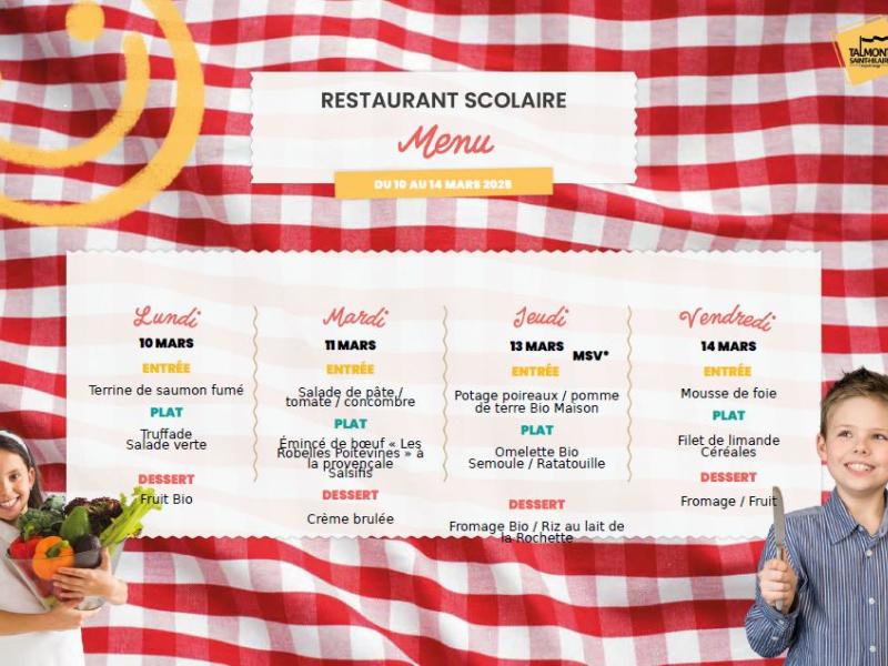 📢 Menus du restaurant scolaire – Semaine du 24 février au 7 mars 2025 🥗🍎