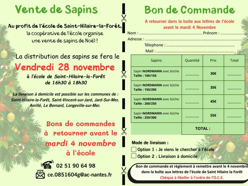 🎄 VENTE DE SAPINS DE NOËL – ÉCOLE DE SAINT-HILAIRE-LA-FORÊT 🎄