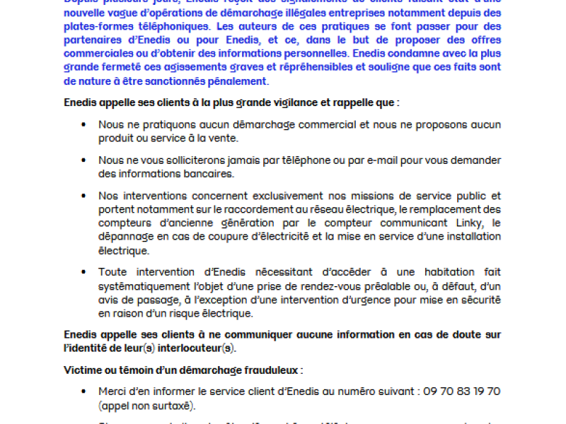 ⚠️ VIGILANCE – DÉMARCHAGES FRAUDULEUX ⚠️